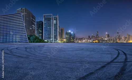 Obraz na płótnie Asphalt road square and modern city buildings at night in Chongqing. Panoramic view. w salonie