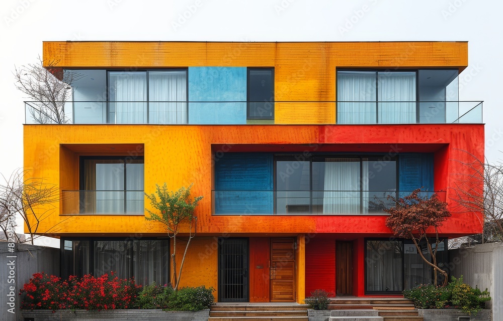 Brightly colored modern architecture created with Generative AI technology