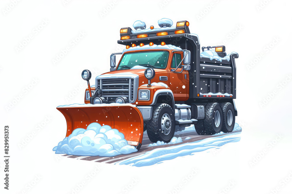 snowplow truck removing snow on road Isolated on white background snowplow truck removing snow on road Isolated on white background