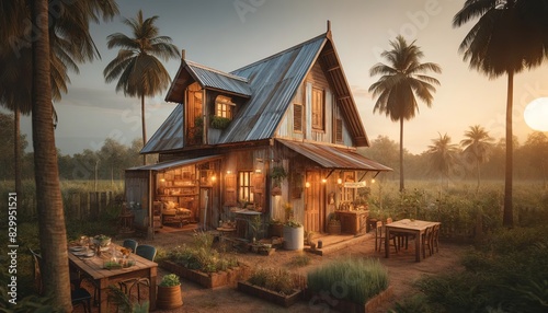 Rustic Thai Home at Golden Hour photo
