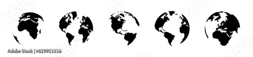 World map silhouette round set. Worldmap flat globe illustration.