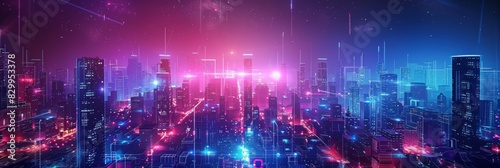 Wallpaper Mural Futuristic Cityscape Illuminated with Neon Lights, Hi-Tech Urban Landscape, futuristic technology concept, graphic banner design Torontodigital.ca