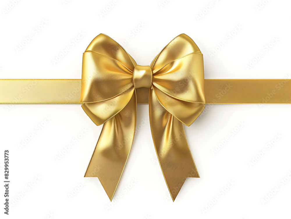Golden ribbon and bow on white background Golden ribbon and bow on white background