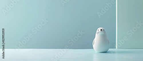 Playful seal with blank copyspace on a light blue background photo