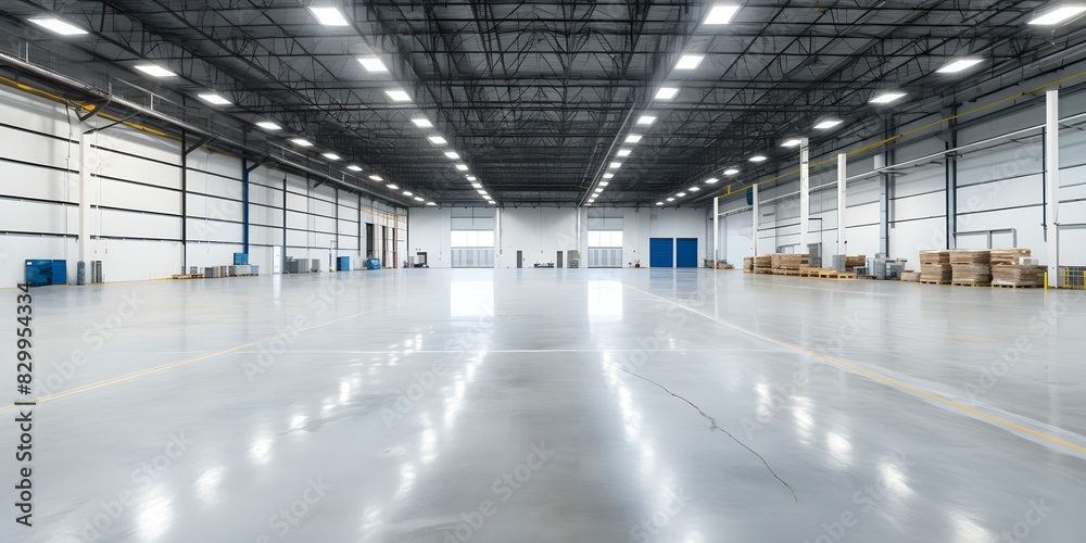 Clean modern empty warehouse interior. Concept Warehouse Interior, Modern Design, Clean Space