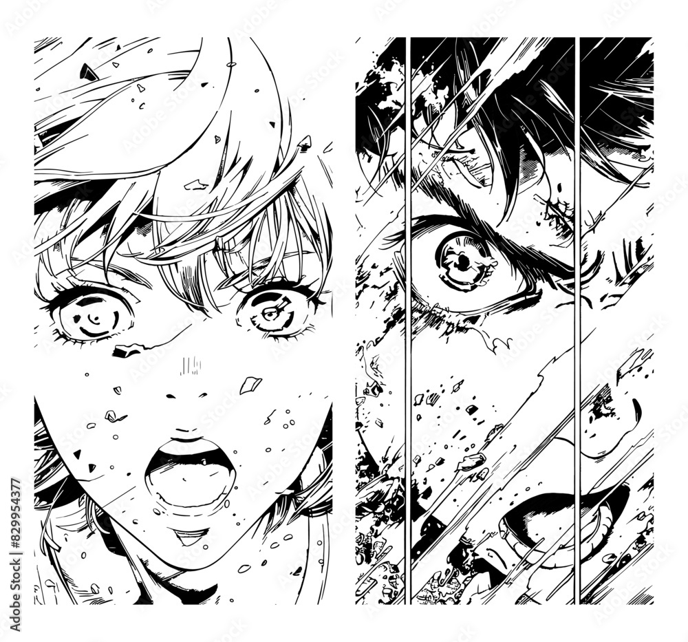 Rage character manga comic ink sketch vector posters. Guy girl anger ...