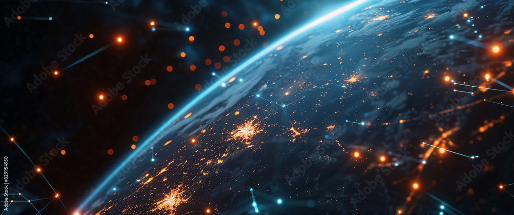 Earth View from Space with Global Network Earth View from Space with Global Network