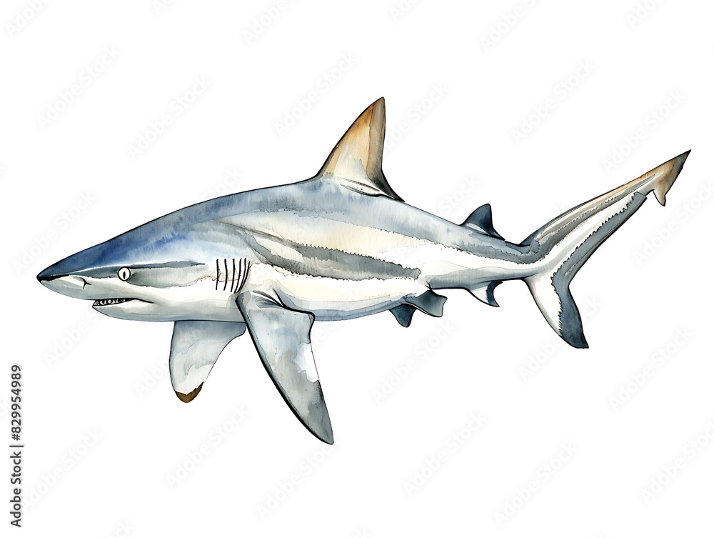 Naklejka premium Hand drawn watercolor illustration of a blacktip reef shark