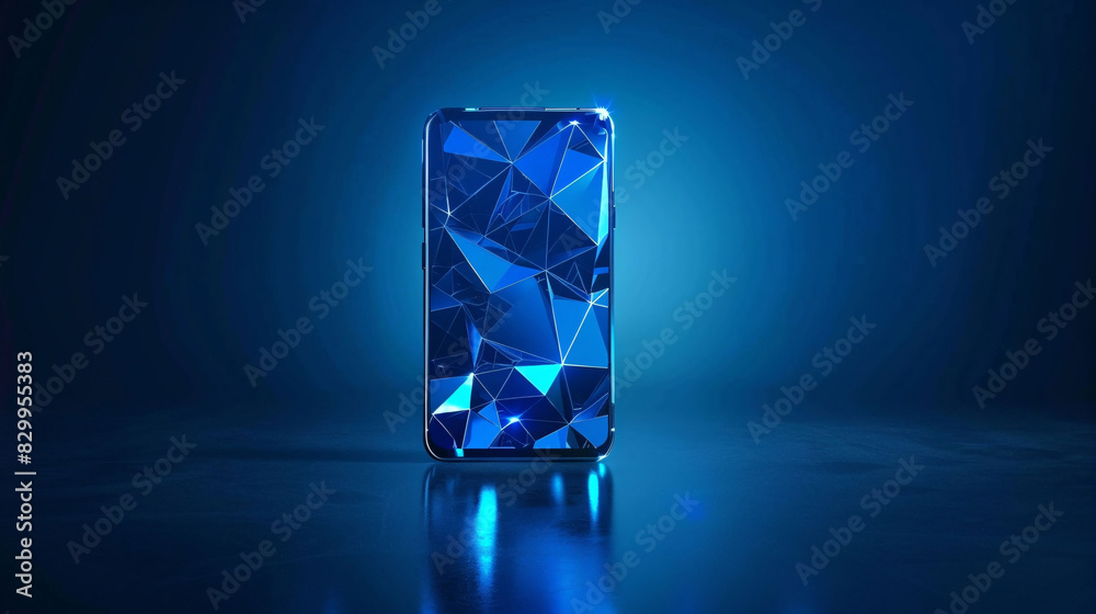 Futuristic Polygonal 3D Smartphone with Blue Glow Futuristic Polygonal 3D Smartphone with Blue Glow