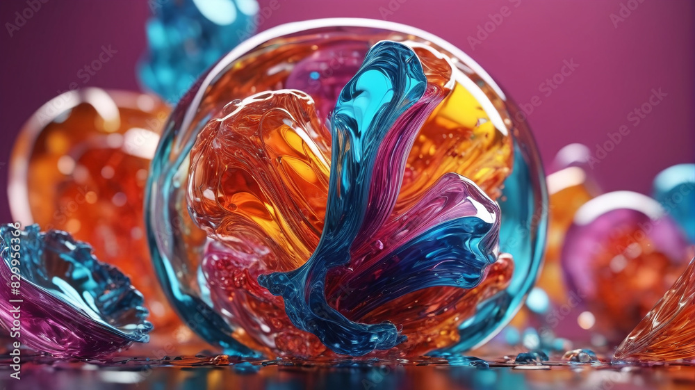 Colorful glass 3D object depicted as an abstract wallpaper background. Generative AI.
Colorful glass 3D object depicted as an abstract wallpaper background. Generative AI.