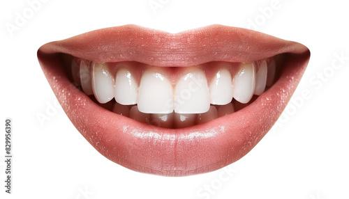 Close-up of a smiling mouth with white teeth, showcasing dental health, oral hygiene, and a perfect smile. Ideal for dental care promotions.