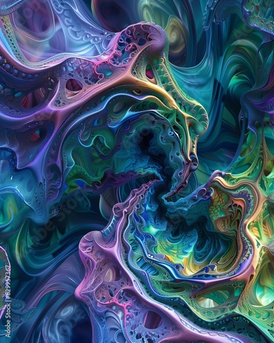 Abstract Colorful Swirling Patterns with Vibrant Blues and Greens