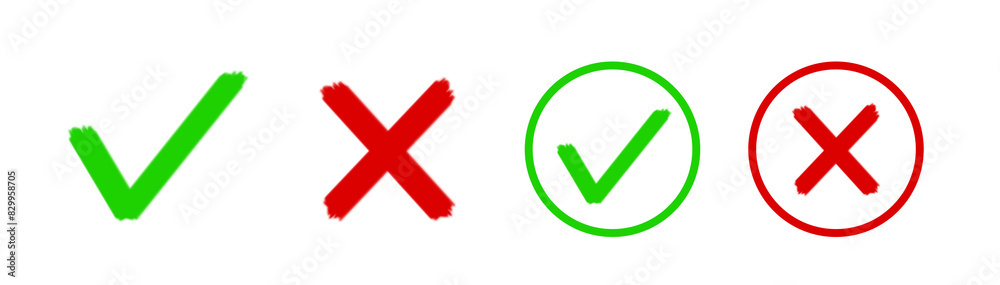Green checkmark, red cross icon