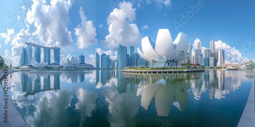 ArtScience Museum in Marina Bay Singapore skyline panoramic view photo