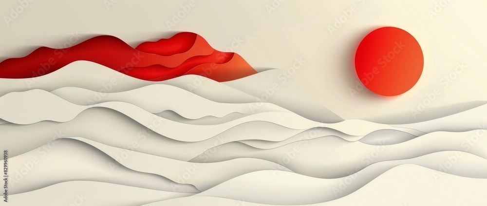 Naklejka premium sunrise, sunset in Asian style, papercut style, copy space, place for text