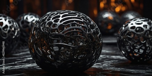 Spherical carbon structures showcasing intricate textures and patterns. photo