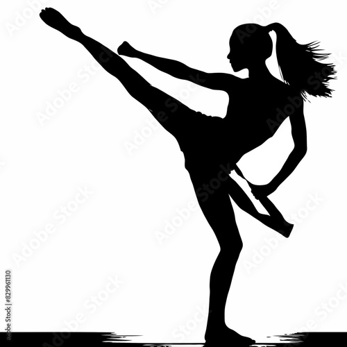 Dynamic Silhouette: Martial Artist in High Kick Motion