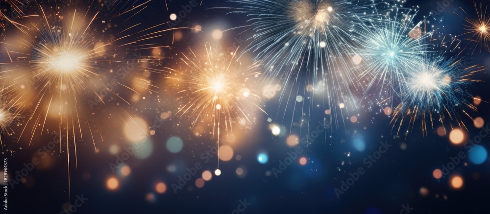 Naklejka premium An abstract holiday background with fireworks at New Year featuring ample copy space