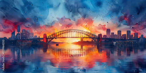 Sydney Harbour Bridge, abstract watercolor
