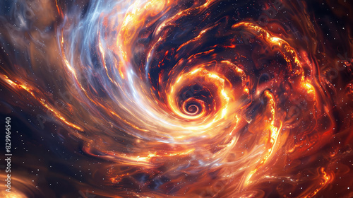 Swirling Galactic Vortex with Fiery Colors in Outer Space. Concept of cosmic phenomena and space exploration