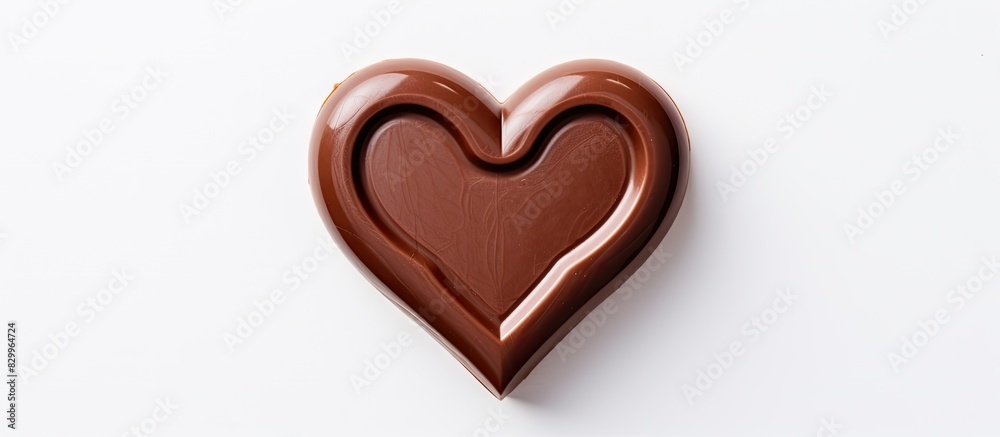 Photo of a heart shaped chocolate on a white background with plenty of space for text or other elements. with copy space image. Place for adding text or design Photo of a heart shaped chocolate on a white background with plenty of space for text or other elements. with copy space image. Place for adding text or design