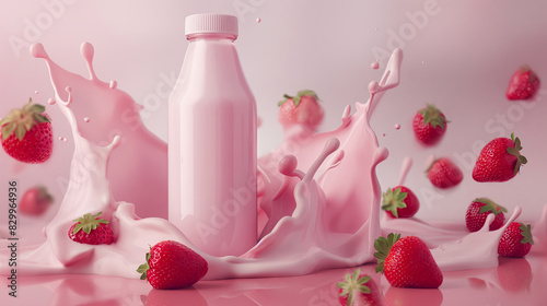Strawberry yogurt, a splash of freshness on a white canvas
