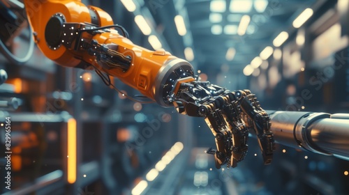 A sophisticated robotic arm equipped with advanced sensors and actuators, executing precise movements with unparalleled accuracy in a controlled manufacturing environment, photo