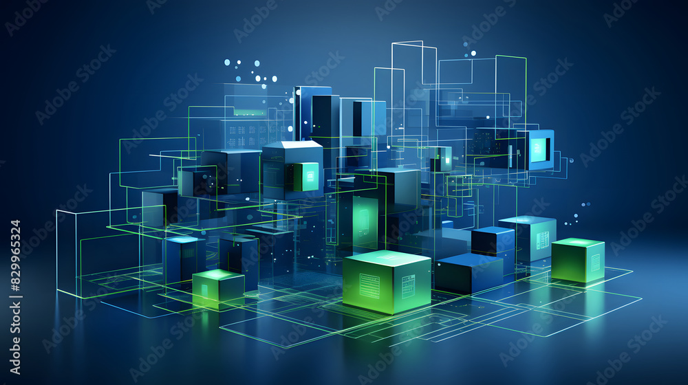Digital blue and green modern abstract geometry poster background Digital blue and green modern abstract geometry poster background