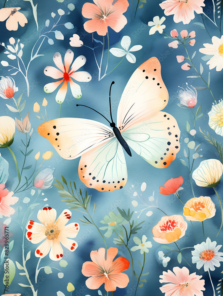seamless background with butterflies pattern ai generative 