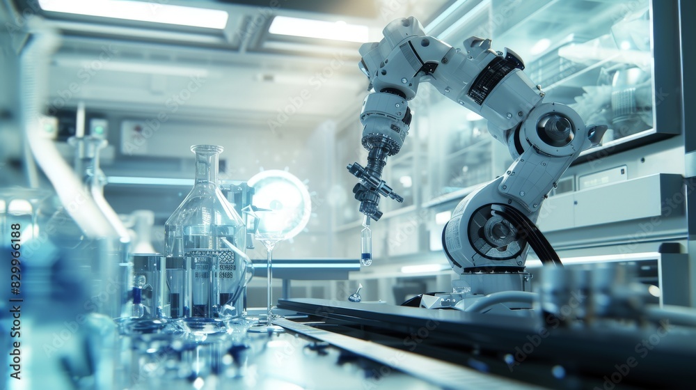 An advanced high precision robot conducting intricate laboratory experiments, demonstrating the capabilities of robotic automation in scientific research, An advanced high precision robot conducting intricate laboratory experiments, demonstrating the capabilities of robotic automation in scientific research,