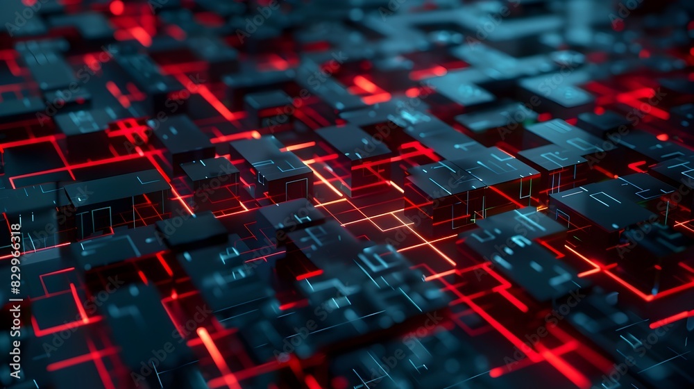 Obraz premium Futuristic Digital Landscape with Luminous Geometric Grid Pattern