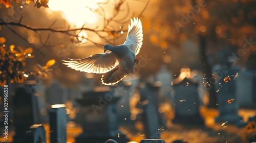 All Saints Day Reverence, Dove Amongst Cemetery Blossoms