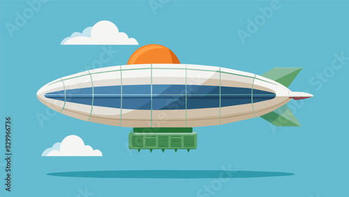 A solarpowered airship combining modern technology with a classic blimp design providing a quiet and environmentallyfriendly mode of transportation for urban commuters.. Vector illustration