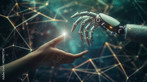 An impactful image of a hand reaching towards an innovative chatbot interface, emphasizing the transformative capabilities of robotics in breaking down barriers 