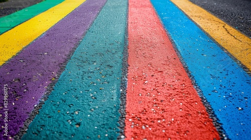 Vibrant Rainbow-Painted Sidewalk Background with Text Space Above © kittipoj