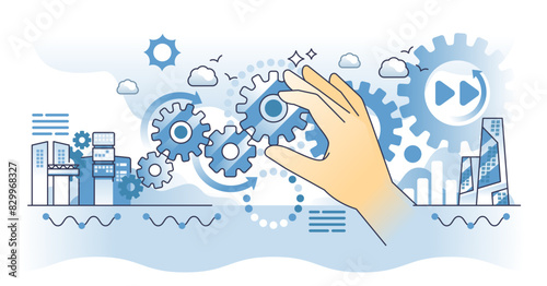 Continuous improvement for effective business work flow outline hands concept, transparent background. Agility, transformation and productivity management.