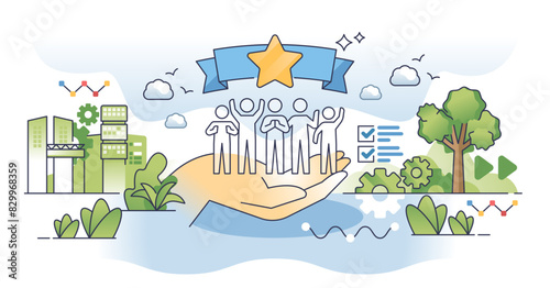 Employee advocacy and company labor protection outline hands concept, transparent background. Workforce legal support and security from lawsuits or judgments illustration.