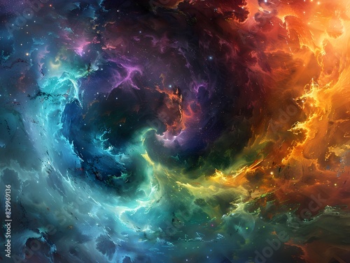 Mesmerizing Cosmic Dance A Vibrant Interstellar Tapestry of Swirling Galaxies Nebulae and Celestial Phenomena photo