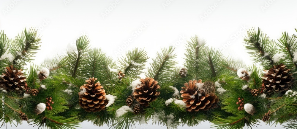 Christmas composition featuring spruce and fir branches forming a border This isolated white background image includes copy space for text making it suitable for use as a banner Christmas composition featuring spruce and fir branches forming a border This isolated white background image includes copy space for text making it suitable for use as a banner