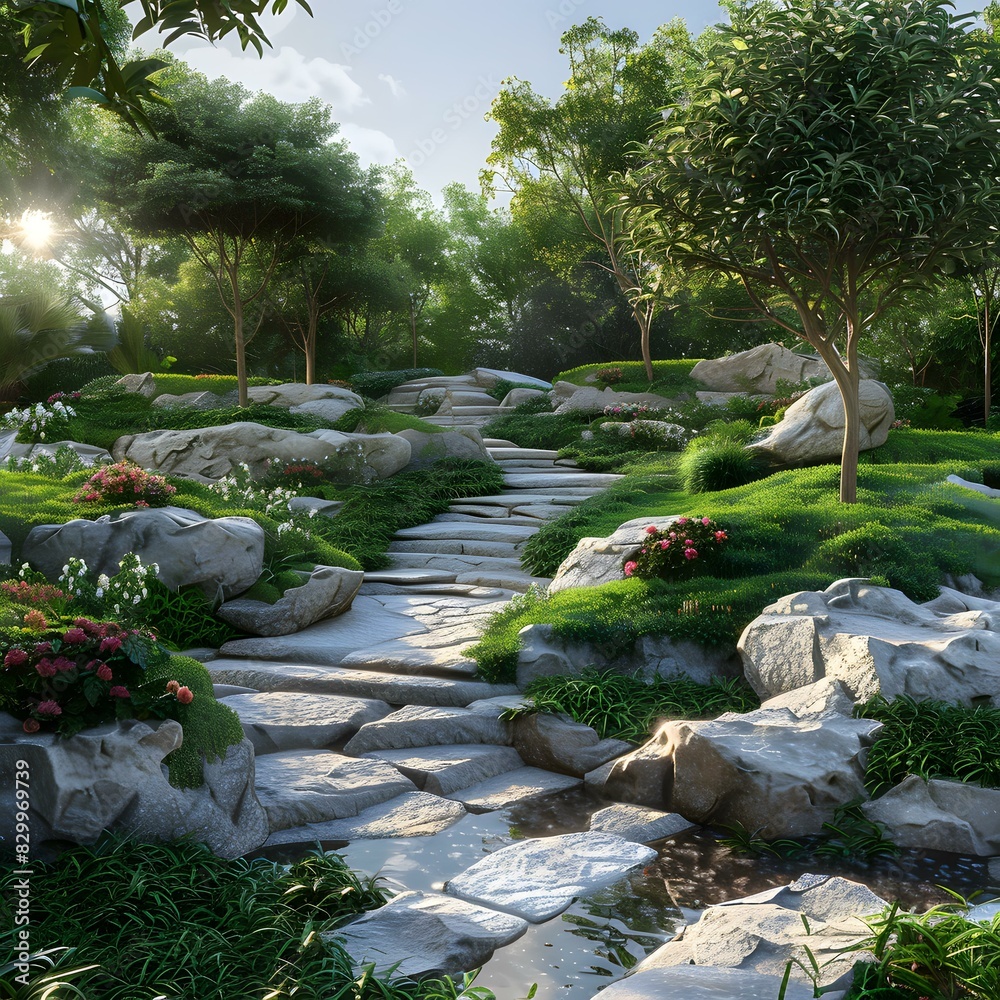 Stone path in a magical forest Stone path in a magical forest