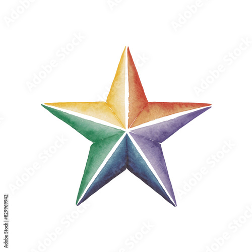 Star colored in rainbow colors of the pride lgbt flag. Hand drawn watercolor element.