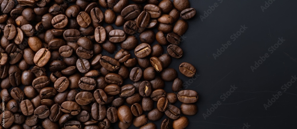 A gray background showcases roasted coffee beans and ground coffee with copy space The image is taken from a top down perspective A gray background showcases roasted coffee beans and ground coffee with copy space The image is taken from a top down perspective