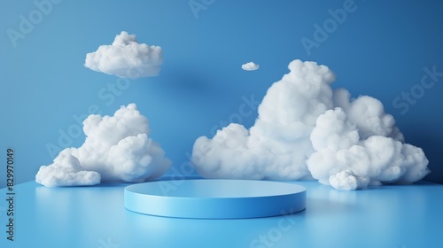 Blue Podium with White Clouds