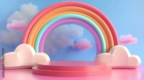 Pastel Rainbow with Clouds and Pedestal
