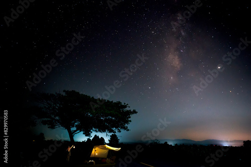 Night landscape. Sky, stars and the Milky Way.