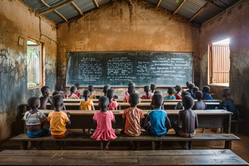 Back of african kids in african class room