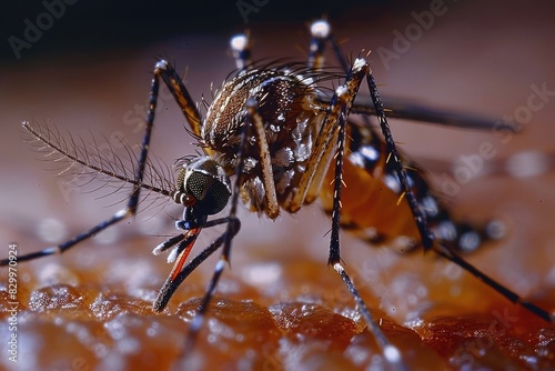 Close up a Mosquito sucking human blood,Mosquito Vector-borne diseases,Chikungunya.Dengue fever.Rift Valley fever.Yellow fever.Zika.Mosquito on skin photo