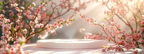 Pink Cherry Blossom Flowers with White Podium