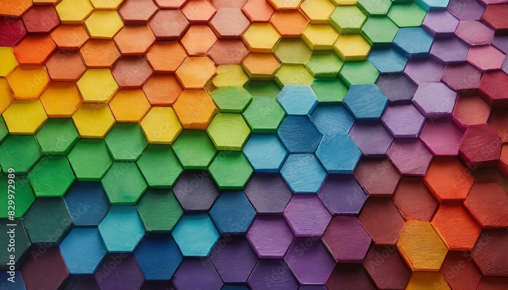 background texture of symmetrically arranged hexagons painted in the colors of the LGBT flag background texture of symmetrically arranged hexagons painted in the colors of the LGBT flag