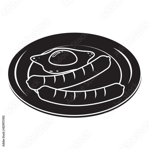 Sausage on a plate, black stencil icon